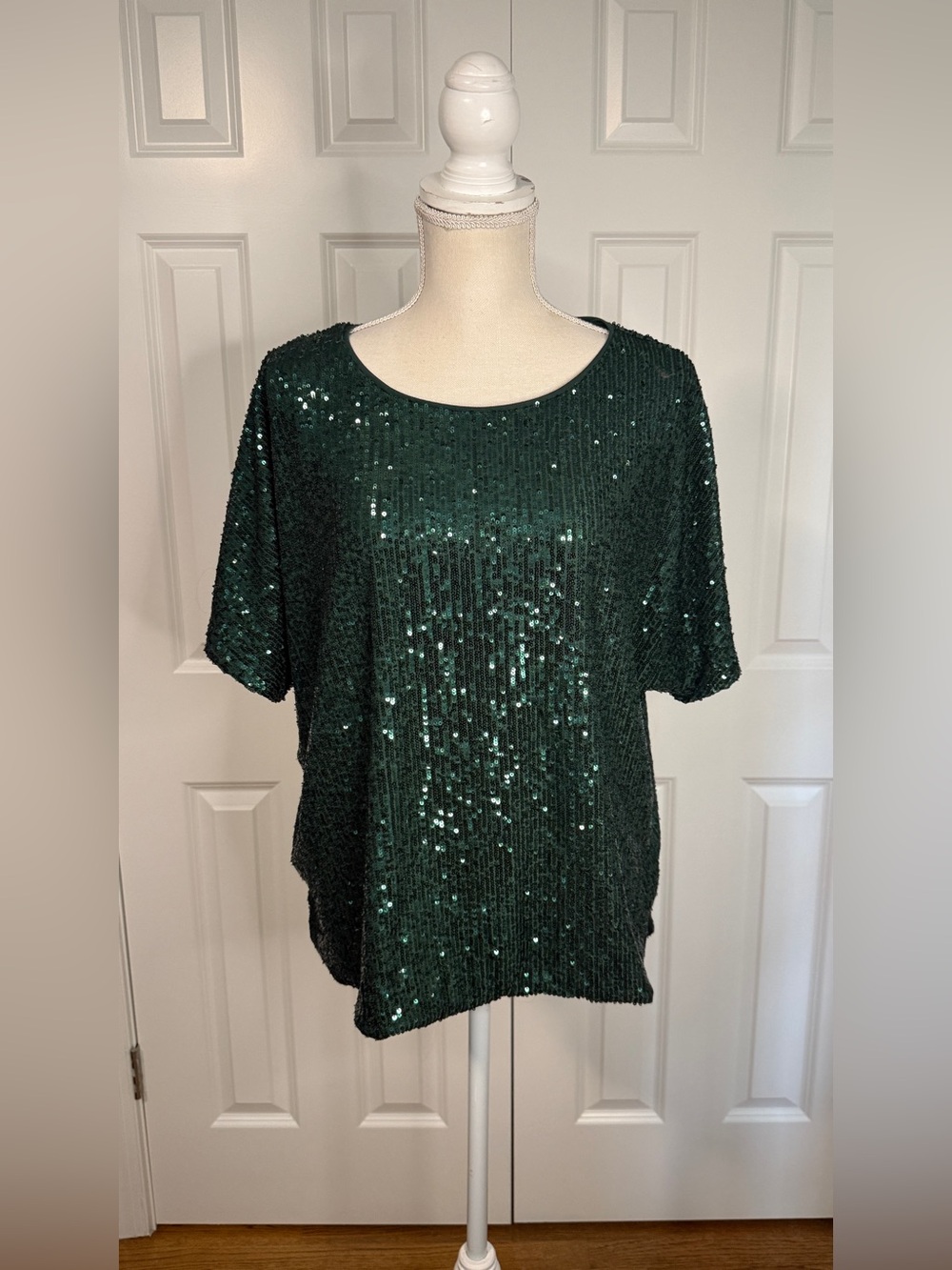H&M Emerald Green Sequined Blouse Size Large L Shiny Cocktail Evening Shimmer To